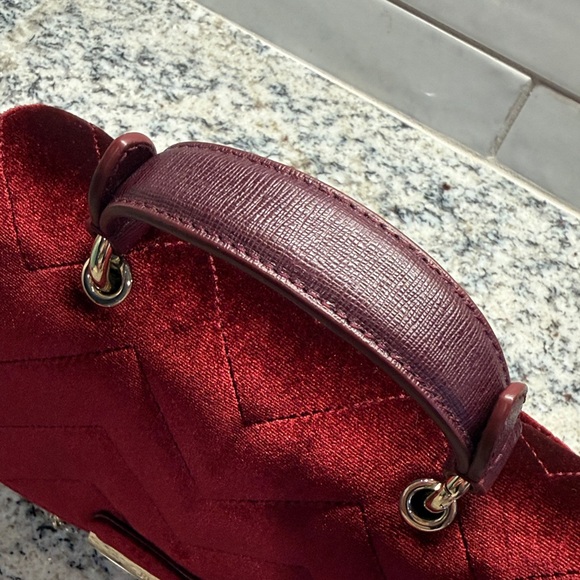 Furla Metropolis Cometa Burgundy Quilted Velvet Top Handle Mini Bag - Picture 9 of 9